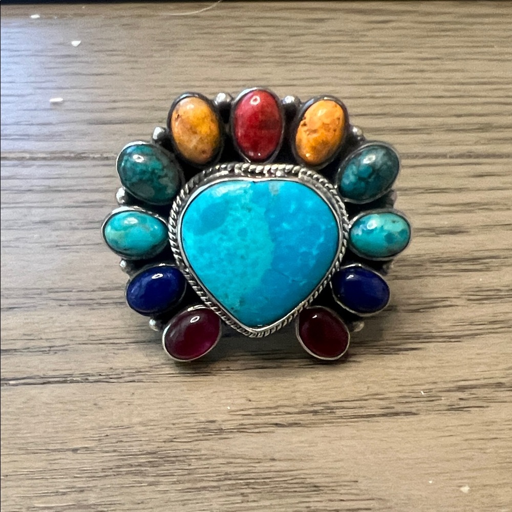 Rainbow Turquoise Statement Sterling Ring